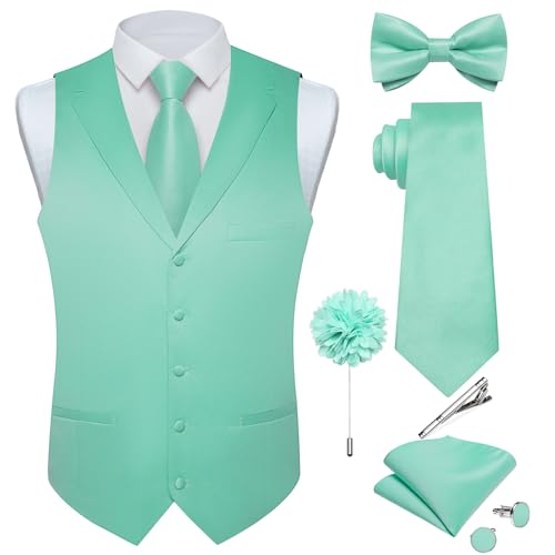 DiBanGu Formal Suit Vest Tie Set for Men Classic Solid Notch Revers Dress Waistcoat Satin Vest Bowtie for Wedding Party, Mintgrün, X-Large DiBanGu Formal Suit Vest Tie Set for Men Classic Solid Notch Revers Dress Waistcoat Satin Vest Bowtie for Wedding Party, Mintgrün, X-Large von DiBanGu