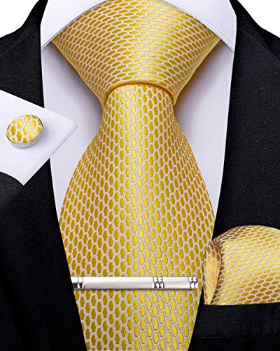 DiBanGu Formelle Herren Krawatte Seide Gelb Einfarbig Krawatte und Einstecktuch Manschettenknöpfe Krawattenklammer für Smoking Hochzeit Party von DiBanGu