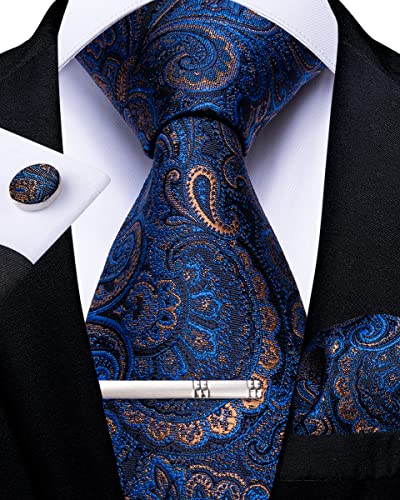 DiBanGu Herren Blau Paisley Krawatte formelle Seiden-Krawatte & Einstecktuch Manschettenknöpfe Krawattenklammer Hochzeitsfeier Abschlussball Set von DiBanGu