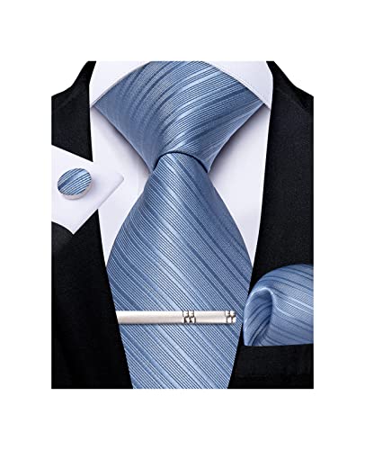 DiBanGu Herren Krawattenset Seide Einstecktuch Manschettenknöpfe Krawattenklammer Set Formal Business, Blau massiv, Einheitsgröße von DiBanGu