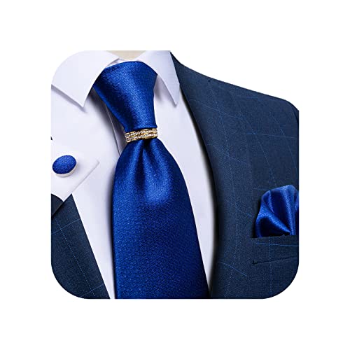 DiBanGu Herren-Manschettenknöpfe aus Seide und goldfarbenem Krawattenring, gewebt, Einstecktuch, mit Geschenkbox, Paisleymuster, solide Krawatte, formelle Hochzeit, Blau, Einheitsgröße von DiBanGu