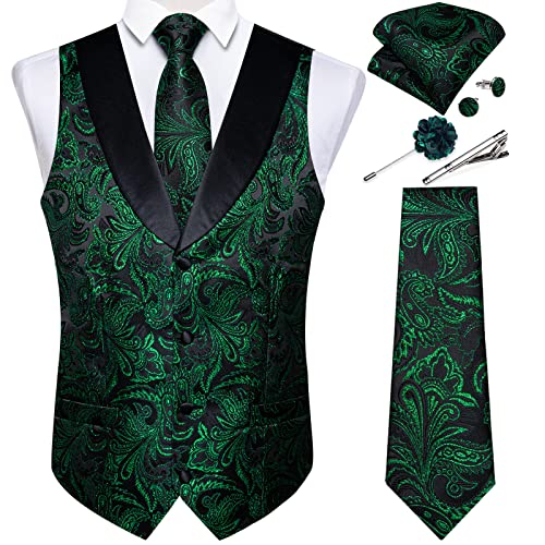 DiBanGu Herren-Paisley-Anzugweste aus Seide, Jacquard-Weste und Krawatten-Set, Schalkragen, Smoking-Kleid, Weste für Party, Hochzeit von DiBanGu