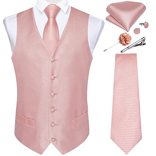 DiBanGu Herren-Weste und Krawatte, formelles Paisleymuster, Weste und Krawatte, Einstecktuch, Manschettenknöpfe, Seide, Anzugweste für Smoking, Hochzeit, Roségold, Small von DiBanGu