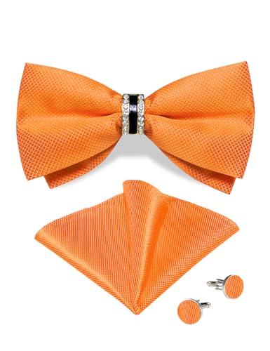 DiBanGu Herren Orange Gebrannt formal Fliege mit Ring, Seide vorgebundene Fliege und Einstecktuch Manschettenknöpfe für Hochzeitsfeier von DiBanGu