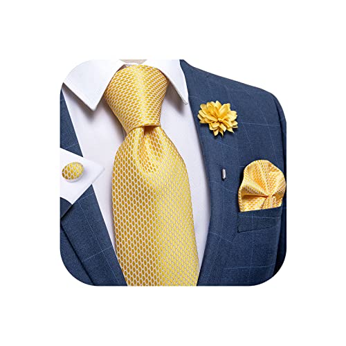 DiBanGu Herren Seidenkrawatte und Anstecknadel Brosche Set gewebt Einstecktuch Manschettenknöpfe Paisley Streifen Solide Krawatte Formale Hochzeit, Solides Gelb, Einheitsgröße von DiBanGu