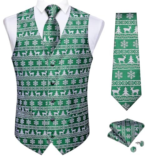 DiBanGu Herren Weihnachtsweste und Krawatte, Set Festival Weihnachten Schneeflocke Anzug Weste für Neujahr Xmas Party Formal, Grüner Weihnachtsbaum, XXL von DiBanGu