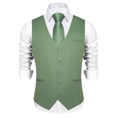DiBanGu Herren formelle Anzugweste Solide Business Weste Slim Fit V-Ausschnitt Kleid Weste für Anzug oder Smoking Hochzeit Party, Salbeigrün, Large von DiBanGu