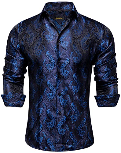 DiBanGu Herrenhemd, Baumwolle, langärmelig, mit Knopfleiste, normale Passform, Schwarz, schwarzblau, XX-Large von DiBanGu