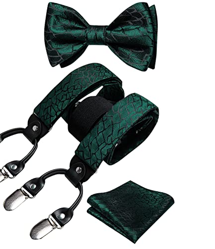 DiBanGu Hosenträger und Fliegen für Herren, formelle 6 Clips, Y-Form, verstellbare Hosenträger zum Selbstbinden, Einstecktuch, Manschettenknöpfe-Set, Smaragdrün, Einheitsgröße von DiBanGu
