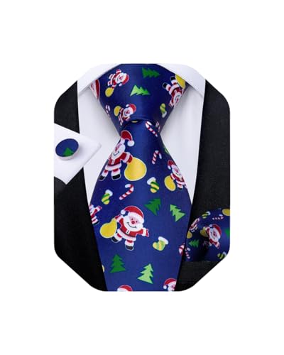 DiBanGu Mens Weihnachten Krawatte Set Lustige festliche Krawatte Gewebte Pocket Square Manschettenknöpfe Set mit Geschenkbox, Blau und rot Weihnachtsmann von DiBanGu