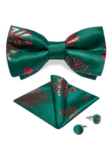 DiBanGu Mens Weihnachten Pre-Tied Fliege Seide Festival Fliege und Pocket Square Manschettenknopf Set für Weihnachtsfeier Urlaub, grün und rot von DiBanGu
