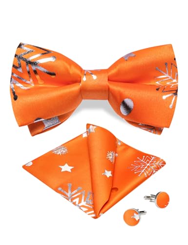 DiBanGu Mens Weihnachten Pre-Tied Fliege Seide Festival Fliege und Pocket Square Manschettenknopf Set für Weihnachtsfeier Urlaub, orange und grün von DiBanGu