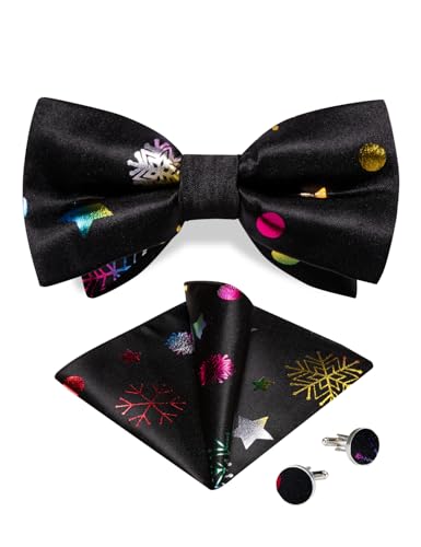 DiBanGu Mens Weihnachten Pre-Tied Fliege Seide Festival Fliege und Pocket Square Manschettenknopf Set für Weihnachtsfeier Urlaub, schwarz und rosa von DiBanGu