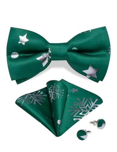 DiBanGu Mens Weihnachten Pre-Tied Fliege Seide Festival Fliege und Pocket Square Manschettenknopf Set für Weihnachtsfeier Urlaub, smaragd grün von DiBanGu