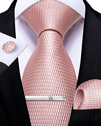 DiBanGu Rosa Krawatten und Taschentuch-Set Einfarbig Krawatte für Herren Manschettenknopf-Krawattenklammer für Hochzeit Formell von DiBanGu