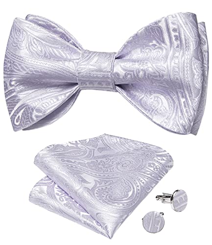 DiBanGu Selbstfliege-Set für Herren, Paisleymuster, gestreifte Fliege und Einstecktuch, Manschettenknöpfe für Hochzeit, Business, hellviolett, Einheitsgröße von DiBanGu