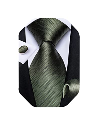 DiBanGu Solid Tie Herren Seidenkrawatte Taschentuch gewebt Krawatte und Einstecktuch Set, olivgrün, Einheitsgröße von DiBanGu