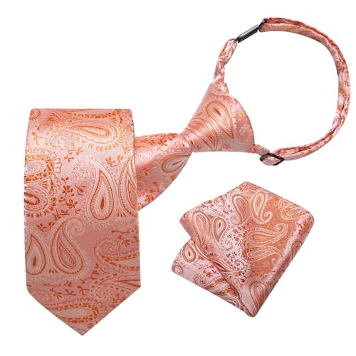 DiBanGu Vorgebundene Krawatten und Einstecktuch für Jungen, Set mit verstellbaren Riemen, Krawatte für Kinder, Hochzeit, Party, Abschluss, Schuluniformen, Orange Paisley, Einheitsgröße von DiBanGu