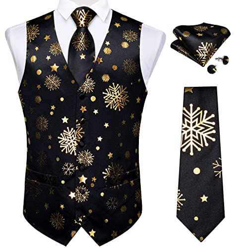 DiBanGu Weihnachten Herren Anzug Weste und Krawatte Set Formal Business Kleid Weste für Smoking V-Ausschnitt Slim Fit Urlaub Weste, schwarz / gold, XXX-Large von DiBanGu