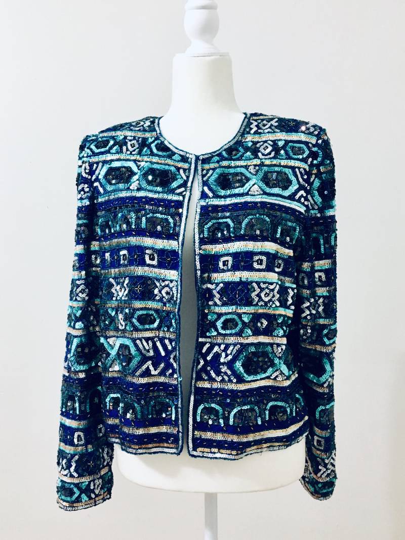 Blue/Turquoise/Silberpaillenjacke-Papell Boutique von DiCalma