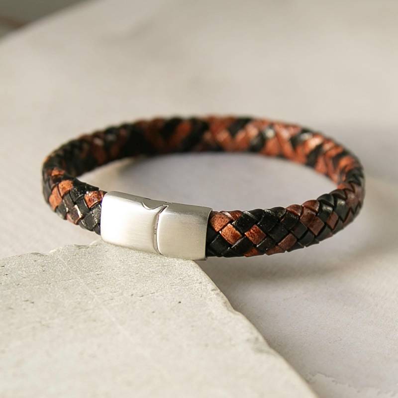 Geflochtenes Lederarmband in Schwarz Und Braun Mit Einschubverschluss Aus Edelstahl von DiCorio