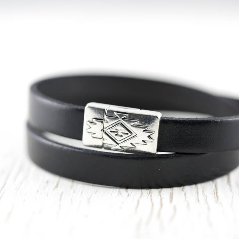 Surfer Armband, Schwarzes Leder Herren Wikinger Armband von DiCorio