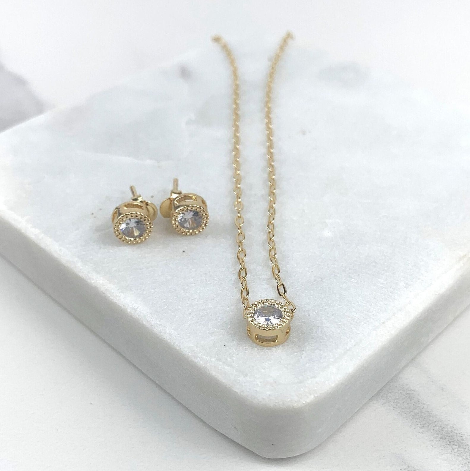 18K Gold Filled, 2mm Büroklammer Kette Halskette Mit Kreis Charms Und Ohrstecker Set, Großhandel Schmuck Lieferungen von DiJuJewels