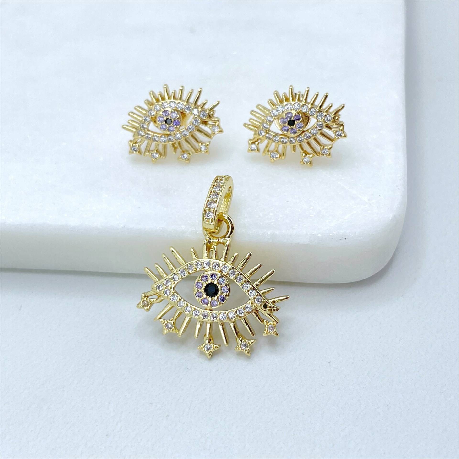 18K Gold Filled 2mm Panzergliederkette, Böses Auge Mit Sternen Und Micro Zirkonia, Ohrringe Anhänger, Großhandel Schmuckherstellung Zubehör von DiJuJewels