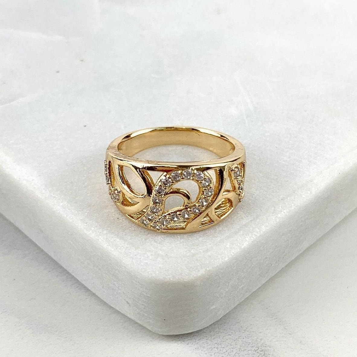 18K Gold Filled Arabesken Ring Mit Details in Zirkonia Kuppel Großhandel Schmuck Lieferungen von DiJuJewels