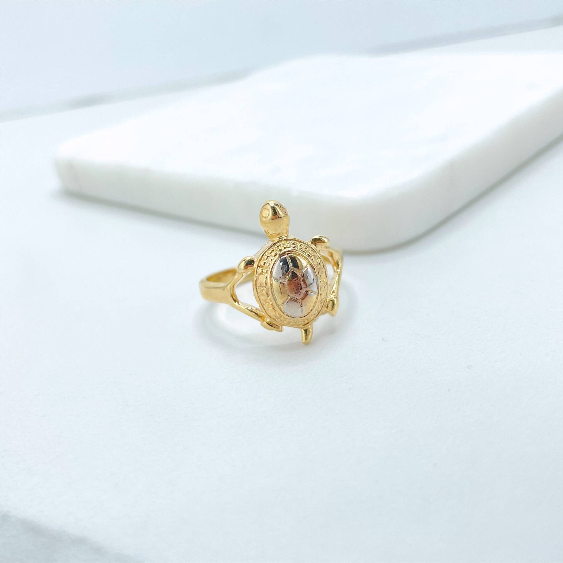 18K Gold Filled Drei Ton, Farbe Puffed Turtle Ring, Großhandel Schmuckherstellung Zubehör von DiJuJewels