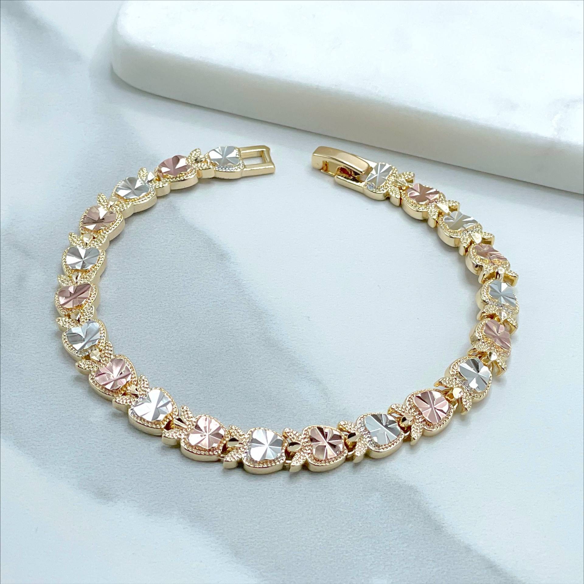 18K Gold Filled Drei Ton, Tri Tone, Strukturierte Apple Charms Armband, Großhandel Schmuckherstellung Zubehör von DiJuJewels