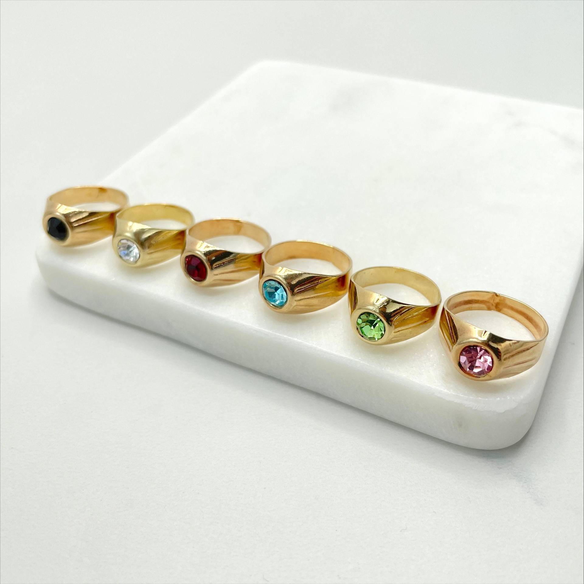 18K Gold Filled Farbige Zirkonia Weiß, Rosa, Grün, Rot, Schwarz Oder Blau Ringe Für Kinder Kleinkind Großhandel Schmuckherstellung Zubehör von DiJuJewels