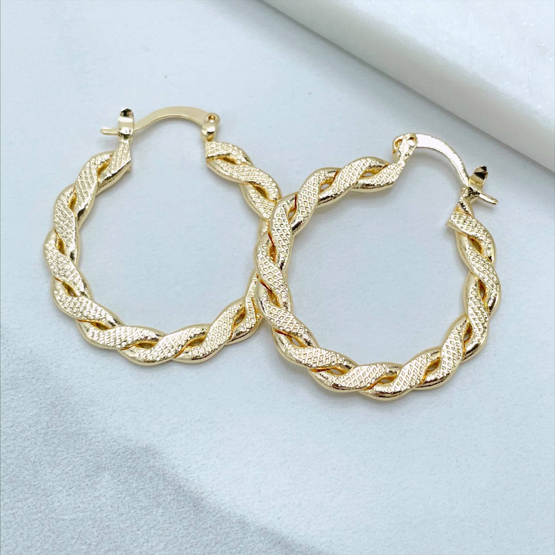 18K Gold Filled Geflochtene 30mm Creolen Texturierte Ohrringe, 2mm Dicke, Großhandel Schmuckherstellung Zubehör von DiJuJewels