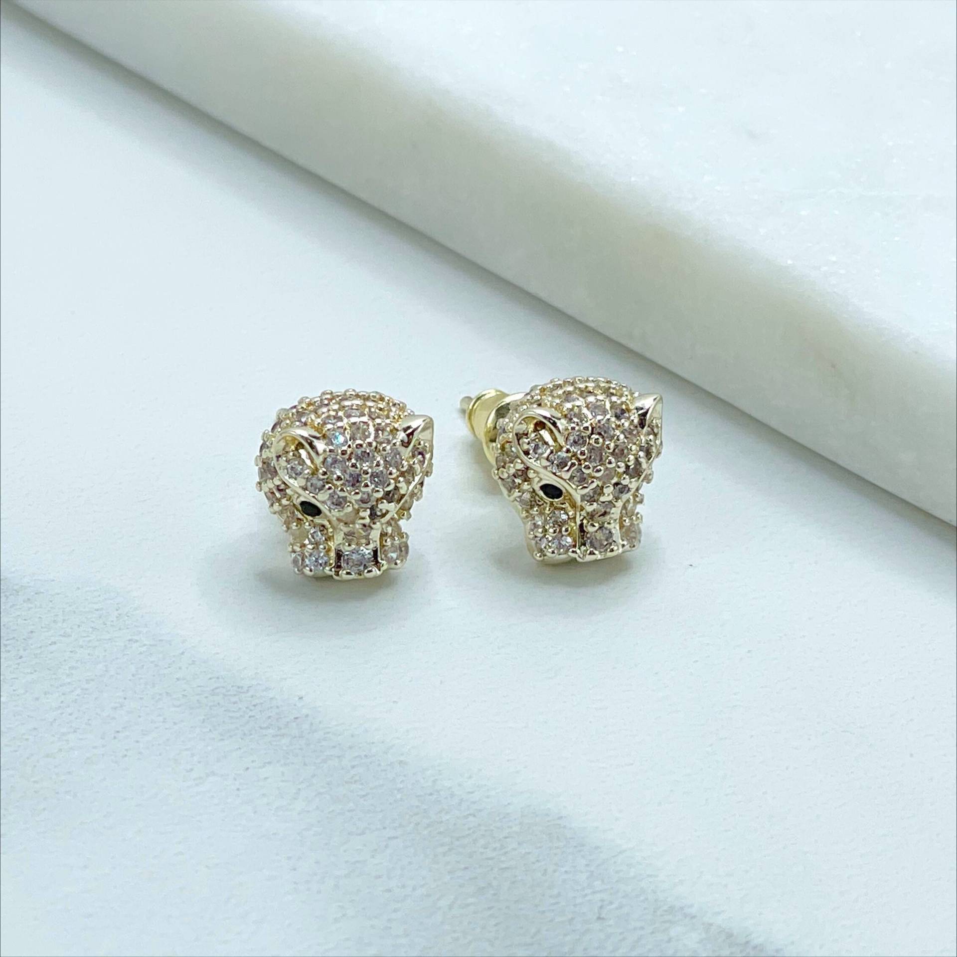 18K Gold Filled Micro Pave Zirkonia Mit Cutie Panther Kopf Form Ohrstecker Großhandel Schmuckherstellung Zubehör von DiJuJewels