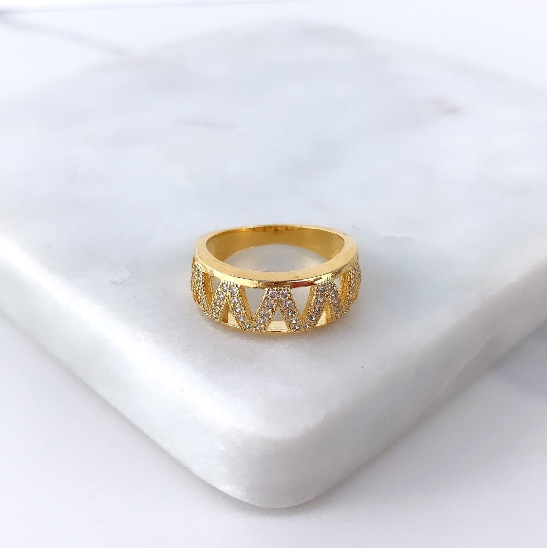 18K Gold Filled Zig Zag Zirkonia Band Ring Großhandel Schmuckzubehör von DiJuJewels