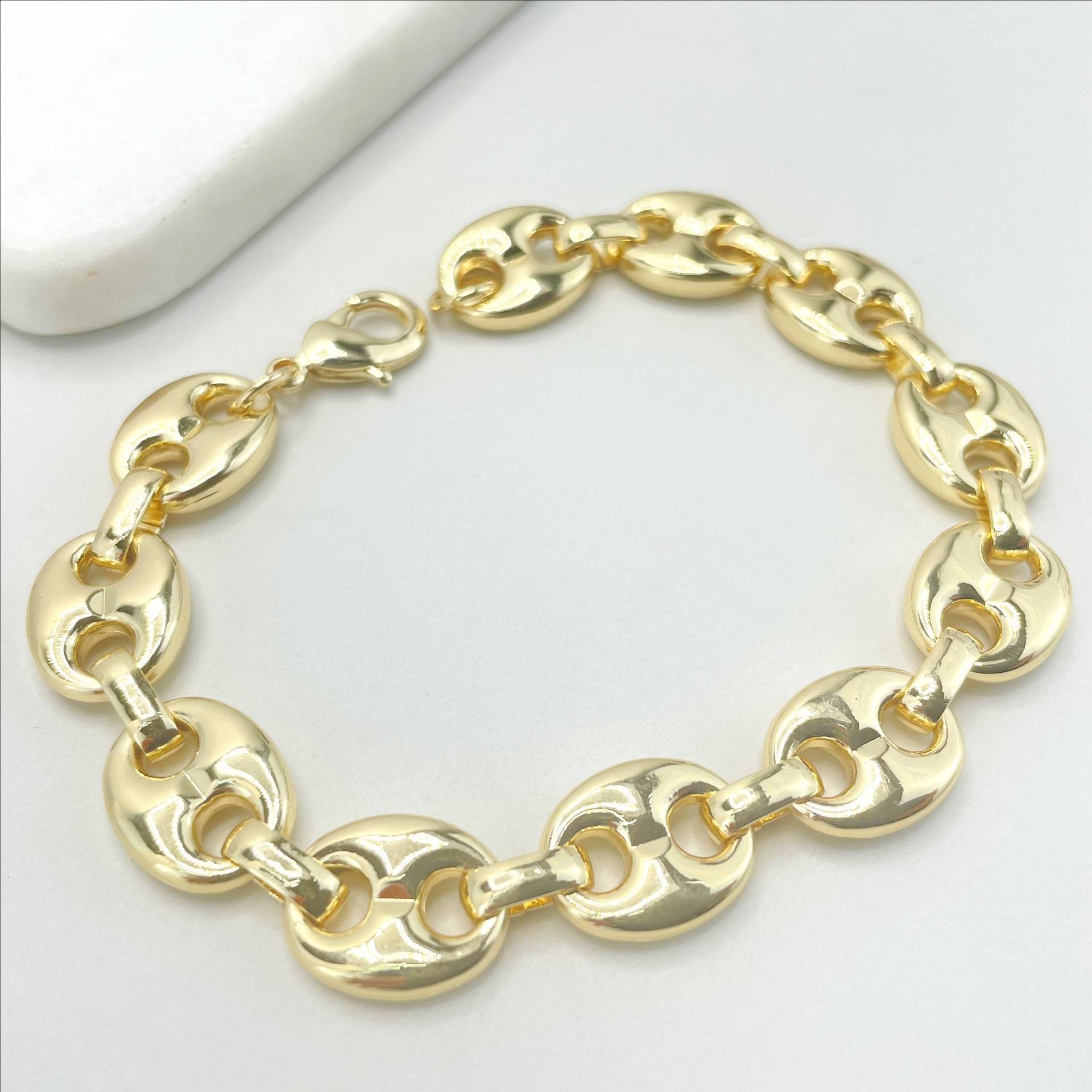 18K Gold Gefüllt 12mm Puffy Mariner Stil Gliederkettenarmband, Hummerkralle, 7 Zoll Lang, Großhandel Schmuck Machen Lieferungen von DiJuJewels