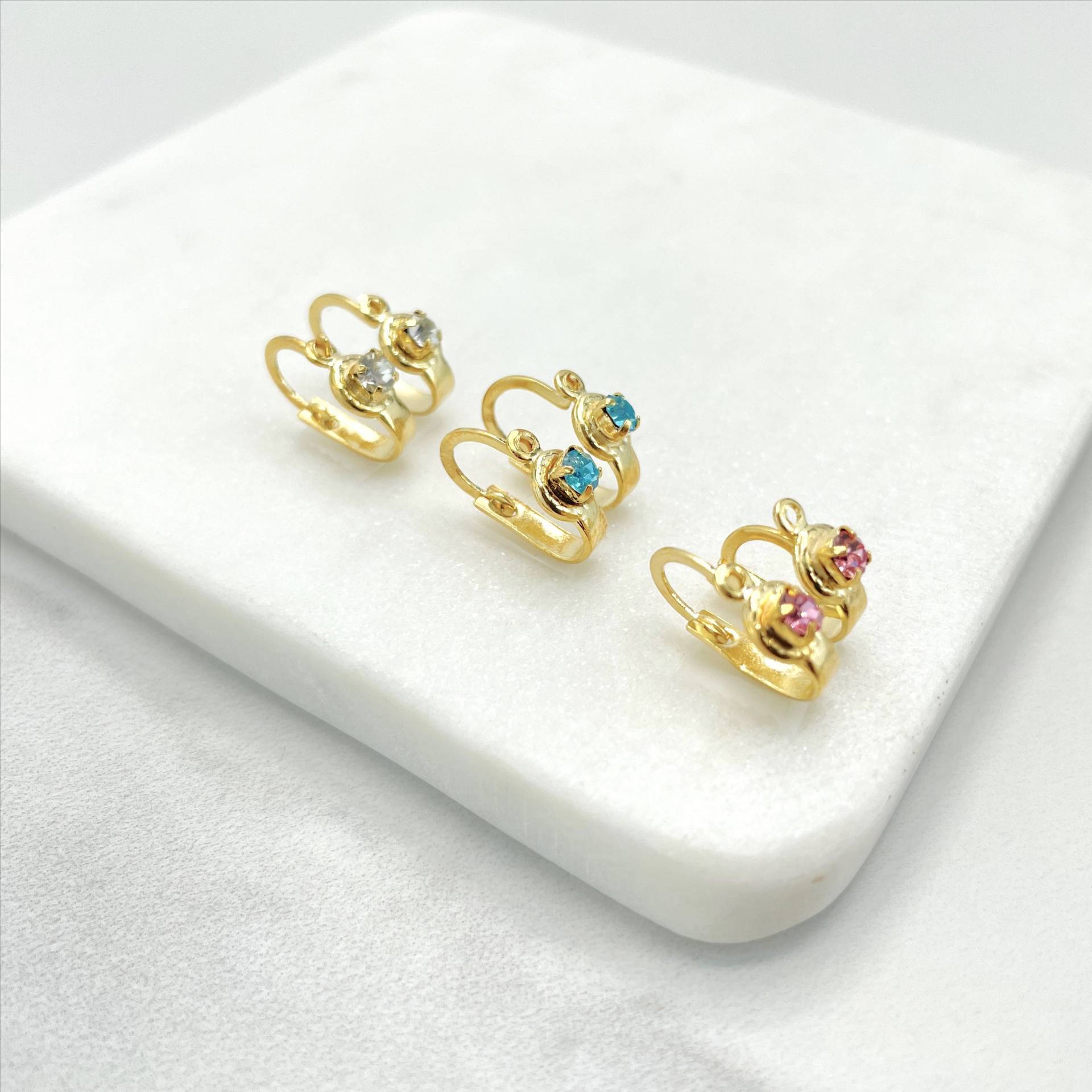 18K Gold Gefüllte Farbige Zirkonia-Jacken-Ohrringe Für Kinder, Klar, Hellblau Oder Rosa Cz, Großhandelsschmuckherstellungs-Versorgungsmaterialien von DiJuJewels