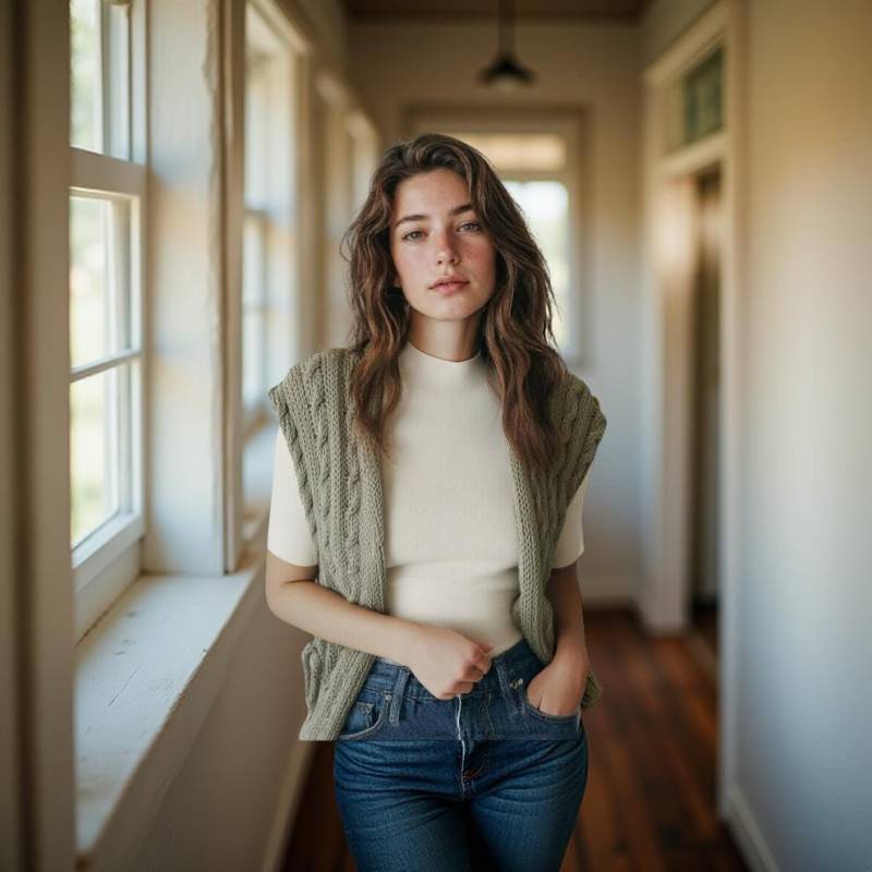 Gestrickte Weste Mit Zopfmuster Aus Reiner Baumwolle Schleifen von DiJuMa