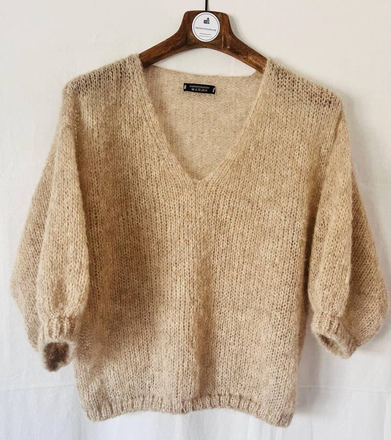 Handgestrickter Pullover Mit 3/4 Fledermausarm Aus Brushed Alpaca Seide Wolle, Lange Version von DiJuMa