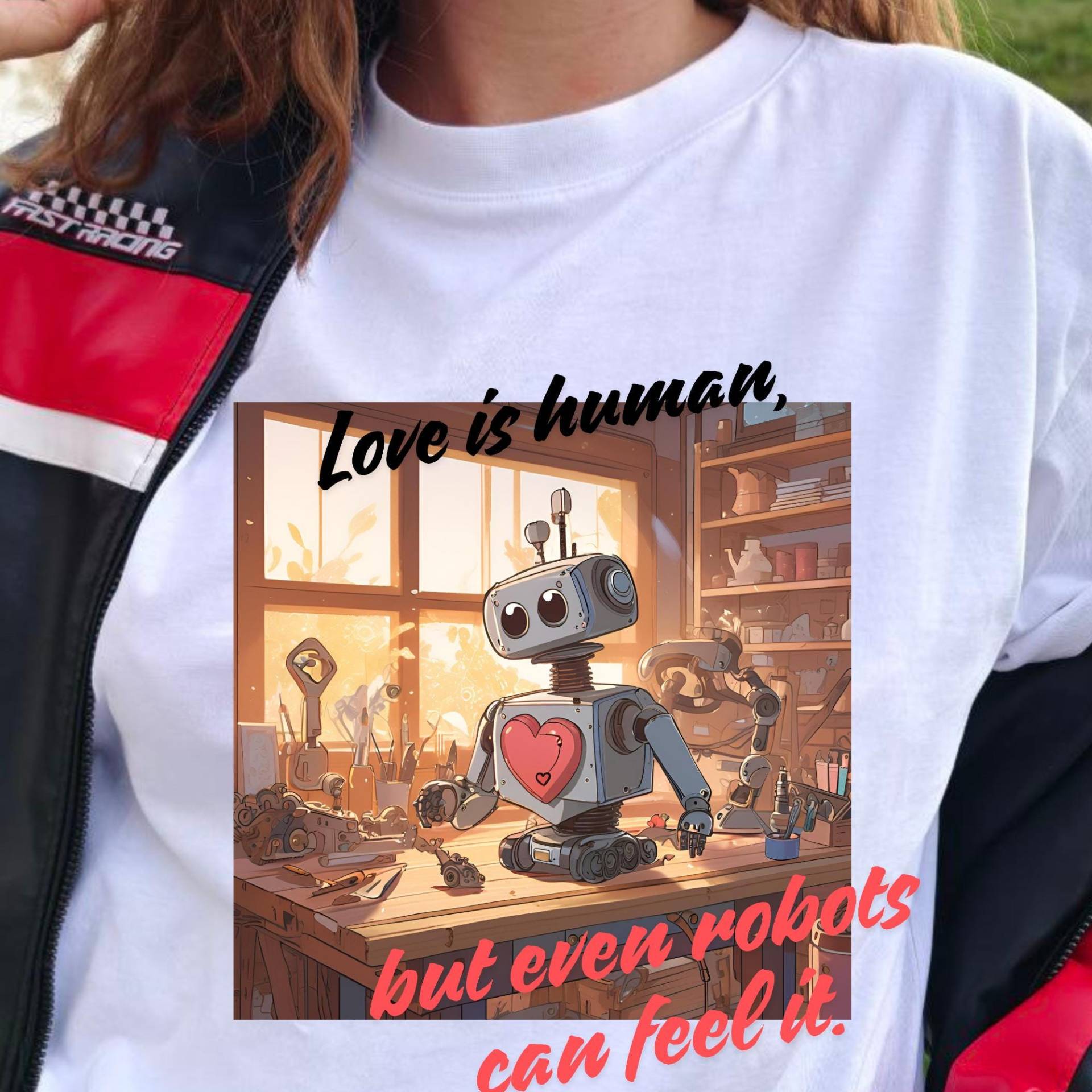 Liebe Ist Menschlich, Aber Selbst Roboter Können Es Fühlen.roboter-T-Shirt, Lustiges Roboter-T-Shirt Vintage Art Roboter-Hemd Geek Nerd von DiOstroInsignia