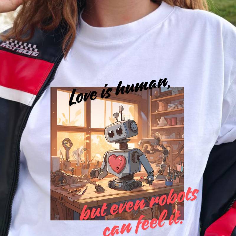 Liebe Ist Menschlich, Aber Selbst Roboter Können Es Fühlen.roboter-T-Shirt, Lustiges Roboter-T-Shirt Vintage Art Roboter-Hemd Geek Nerd von DiOstroInsignia