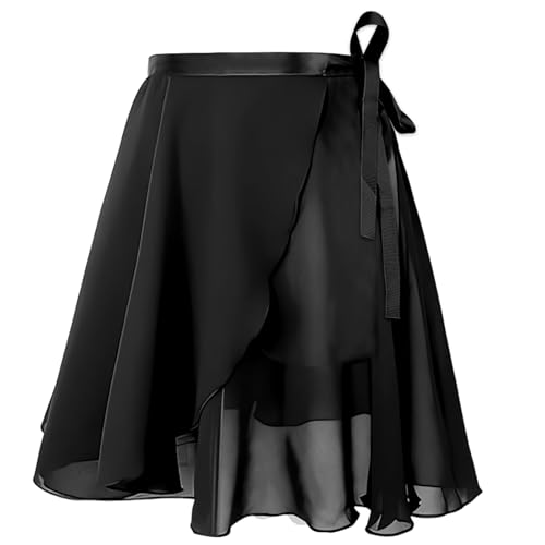 DiULi Ballett Rock Damen, Ballett Wickelrock Röcke Ballerina, Tanzrock Verstellbarer Taille Atmungsaktiv Ballettrock für Mädchen und Damen, L, Schwarz von DiULi