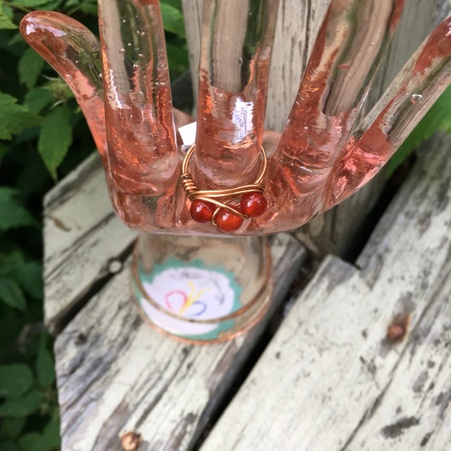 Blutorange, Karneol, 3 Steine, Kupferdraht, Wire Wrapped Ring, Echter Edelstein, Größe 23 cm von DiVerseBlessings