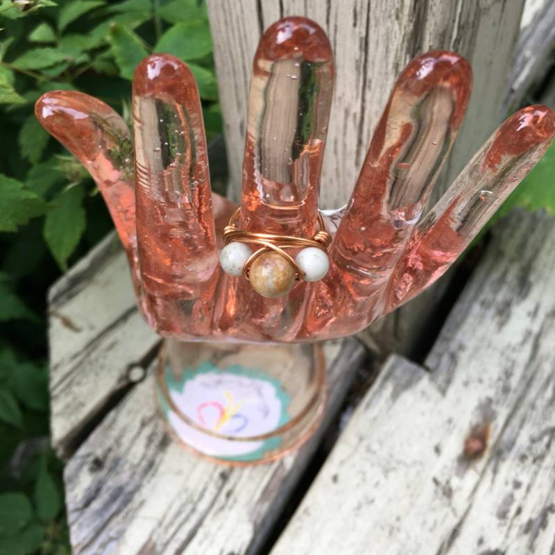 Erdtöne, Halbedelstein, 3 Perle, Echter Edelstein, Kupfer, Wire Wrapped, Grauer Feldspat, Größe 5 1/2 Oder 20 von DiVerseBlessings