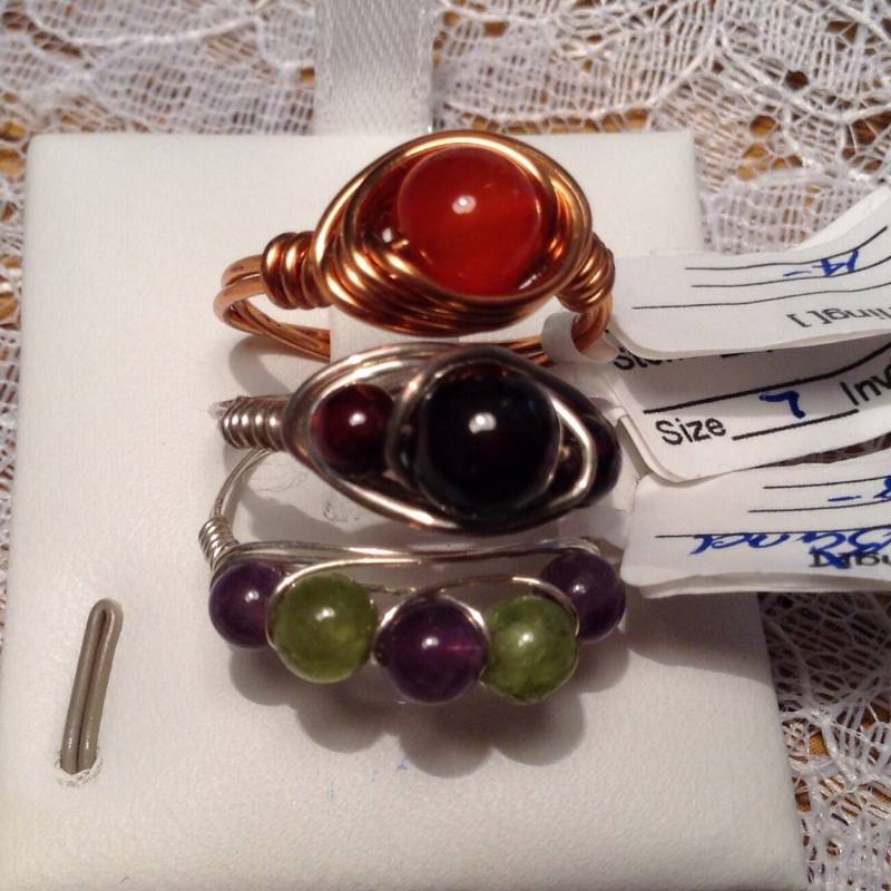 Geburtsstein Ring, 1 Oder 3 Stein, Wire Wrapped, Kupfer, Sterling Silber, Echter Edelstein, Auf Bestellung Gefertigt von DiVerseBlessings
