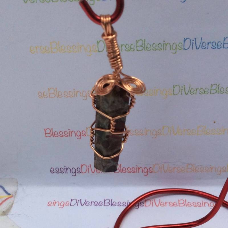 Leopardenfell Jaspis, Steinspitze, Obelisk, Doppelterminiert, Wire Wrapped, Kupfer, Ägyptische Spulen, Geschenkbox von DiVerseBlessings