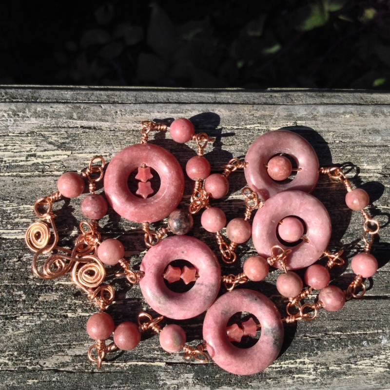 Rhodonit, Rose Pink, Gefüllte Donuts, Kleine Sterne, Reines Kupfer, Echter Edelstein, Draht Gewickelt, 20 Zoll, Perlen Halskette, Fancy S Verschluss Rhodonit, Rose Pink, Gefüllte Donuts, Kleine Sterne, Reines Kupfer, Echter Edelstein, Draht Gewickelt, 20 Zoll, Perlen Halskette, Fancy S Verschluss von DiVerseBlessings