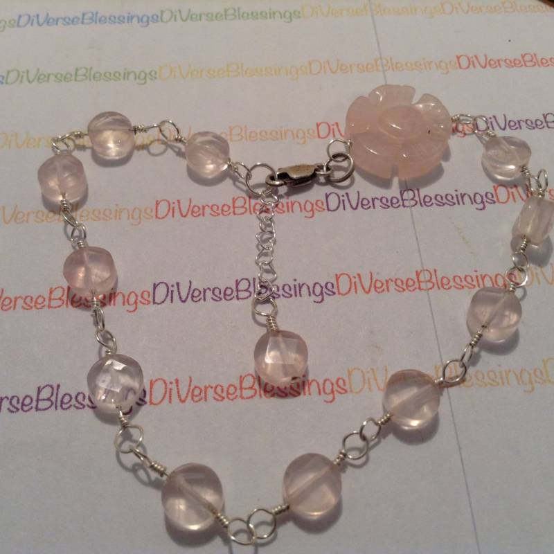 Rosenquarz, Echter Edelstein, Wire Wrapped, Perlen Armband, Sterling Silber, Karabinerverschluss, 10 Inch Total Rosenquarz, Echter Edelstein, Wire Wrapped, Perlen Armband, Sterling Silber, Karabinerverschluss, 10 Inch Total von DiVerseBlessings