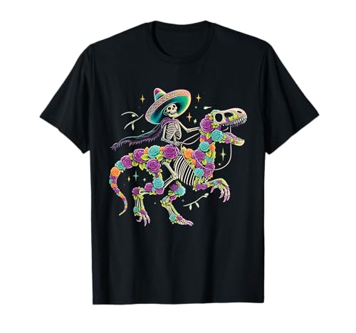 Dia De Los Muertos Skelett Reiten Dinosaurier Jungen Herren Mexikaner T-Shirt von Dia De Los Muertos Cat Sugar Skull Men Women