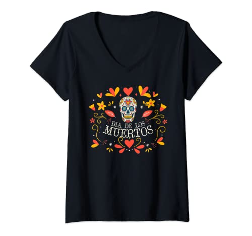 Damen Dia De Los Muertos Tag des Toten Mexikaner T-Shirt mit V-Ausschnitt von Dia De Los Muertos Day Of Dead Apparel